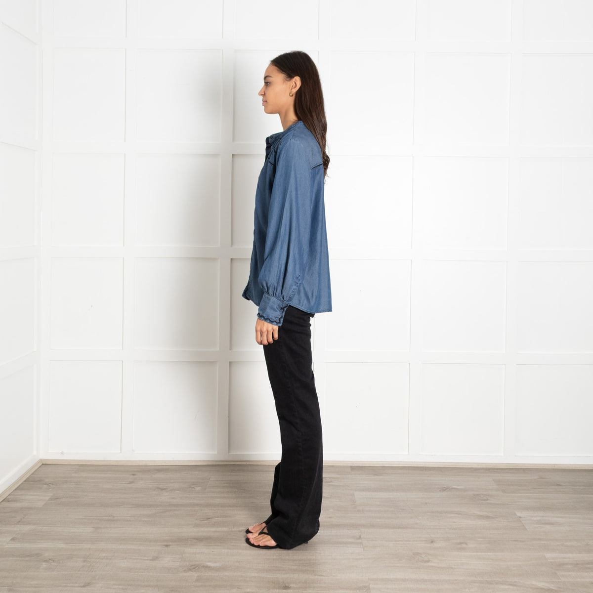 Pieszak Denim with Black Embroidery Collarless Shirt - Image 2