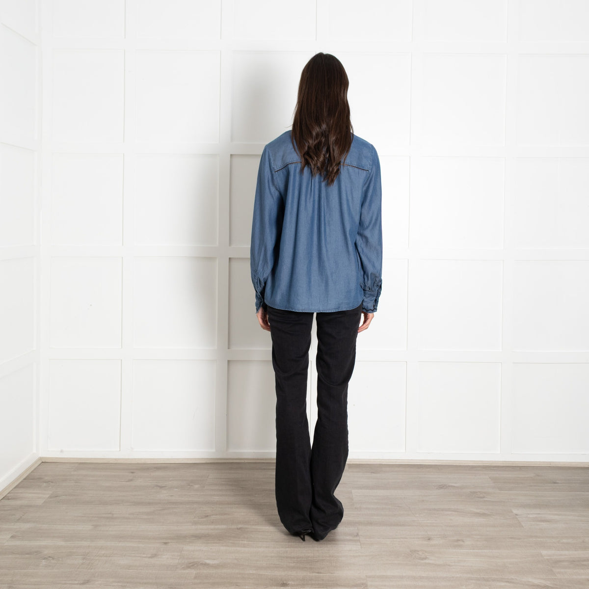 Pieszak Denim with Black Embroidery Collarless Shirt - Image 3