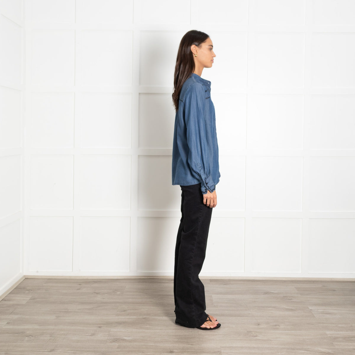Pieszak Denim with Black Embroidery Collarless Shirt - Image 4