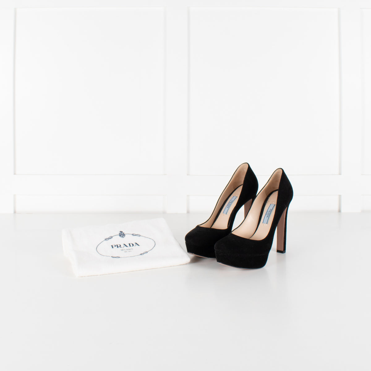 Prada Black Suede Platform Heeled Shoes - Image 1