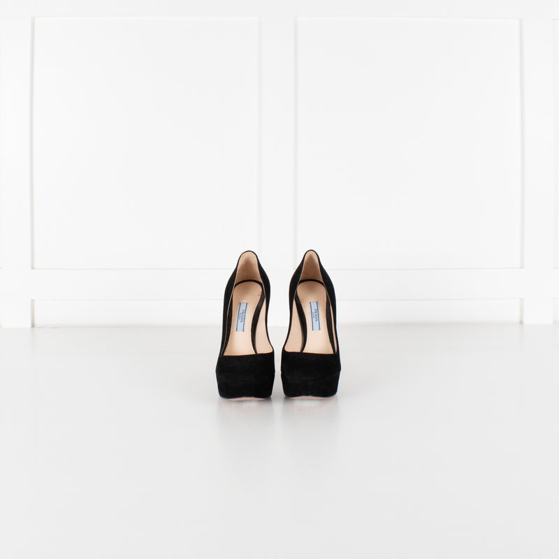 Prada Black Suede Platform Heeled Shoes - Image 2