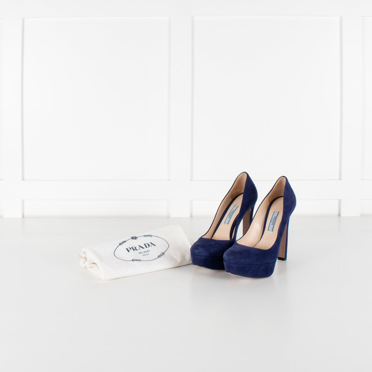 Prada Blue Suede Platform High Heel Shoes - Image 1