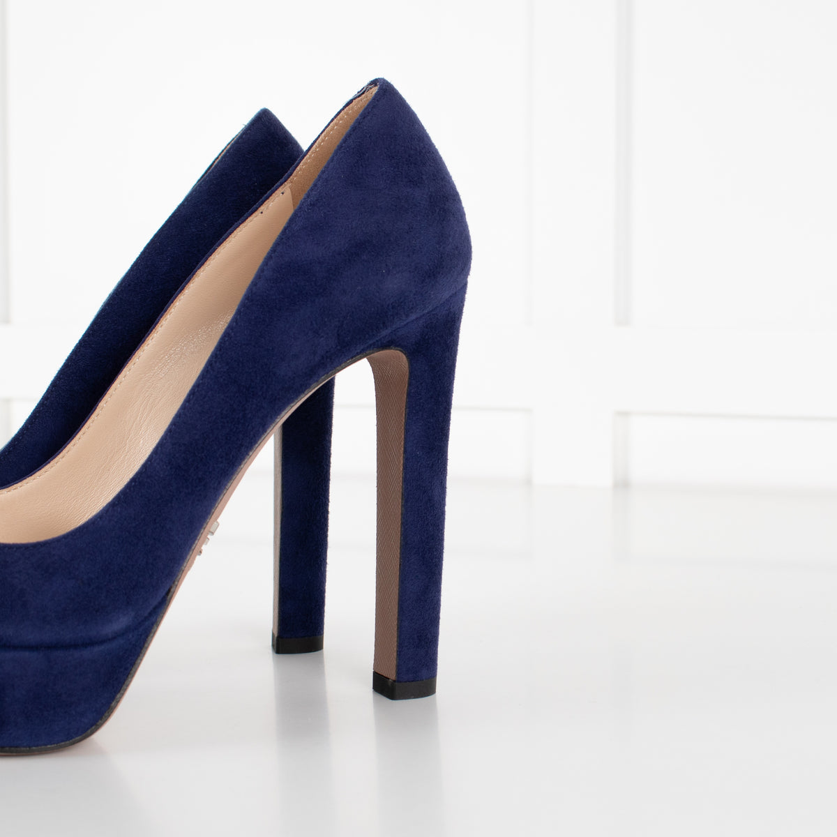 Prada Blue Suede Platform High Heel Shoes - Image 10
