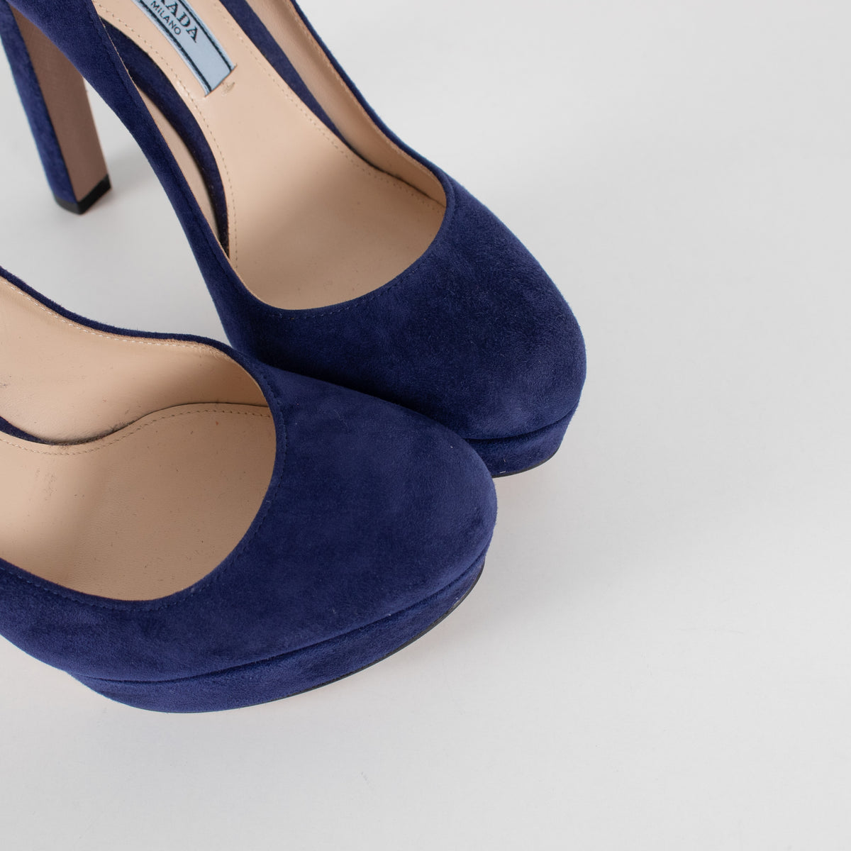 Prada Blue Suede Platform High Heel Shoes - Image 11