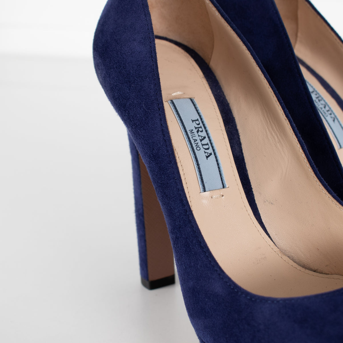 Prada Blue Suede Platform High Heel Shoes - Image 13