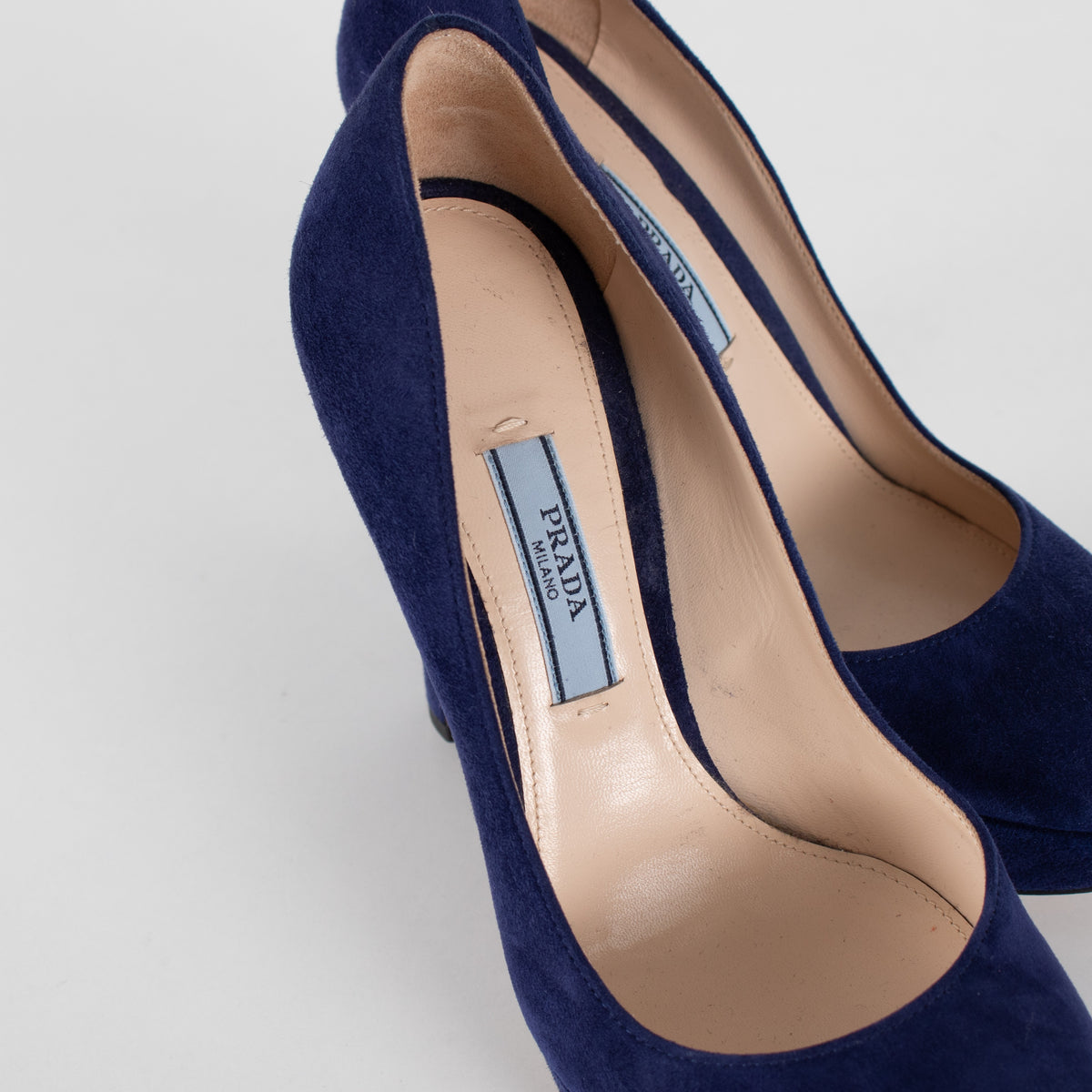 Prada Blue Suede Platform High Heel Shoes - Image 14