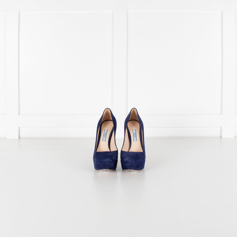 Prada Blue Suede Platform High Heel Shoes - Image 2