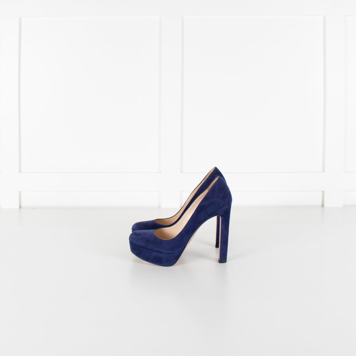 Prada Blue Suede Platform High Heel Shoes - Image 4