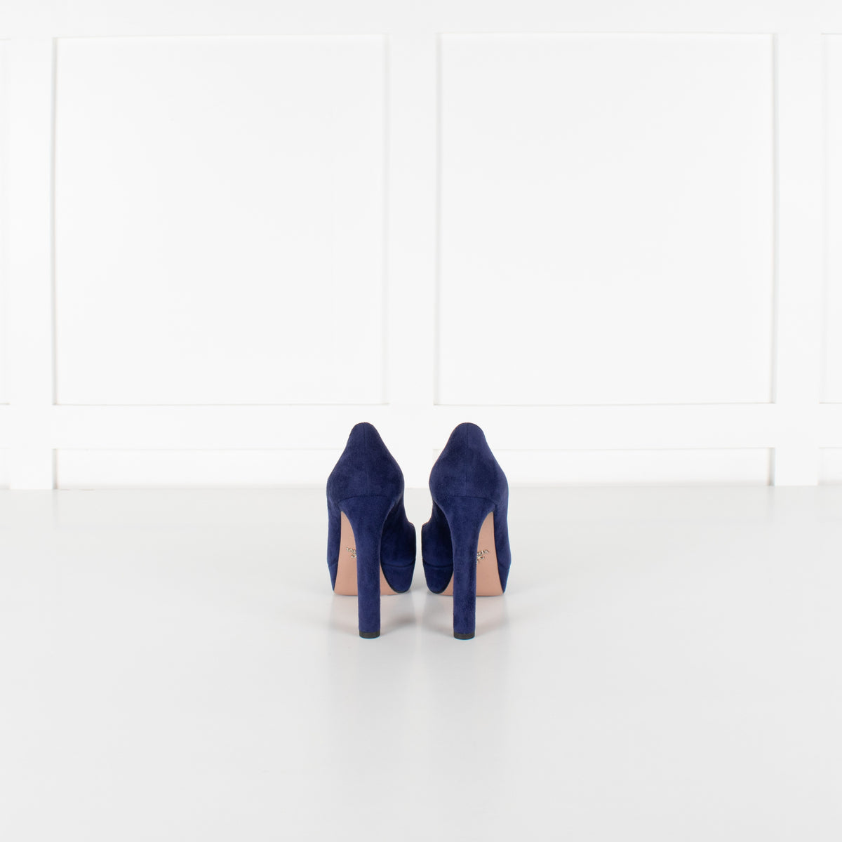 Prada Blue Suede Platform High Heel Shoes - Image 5