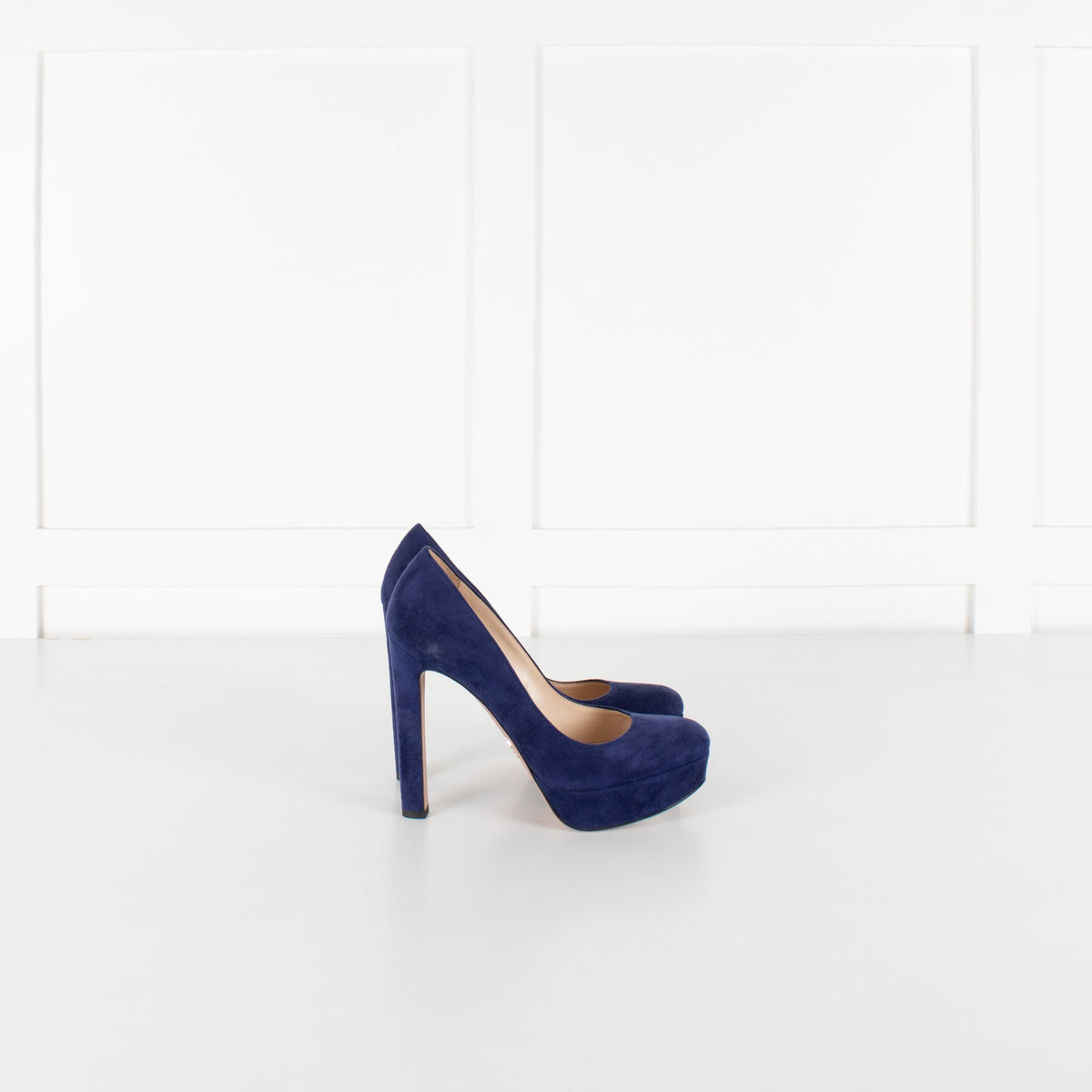 Prada Blue Suede Platform High Heel Shoes - Image 6