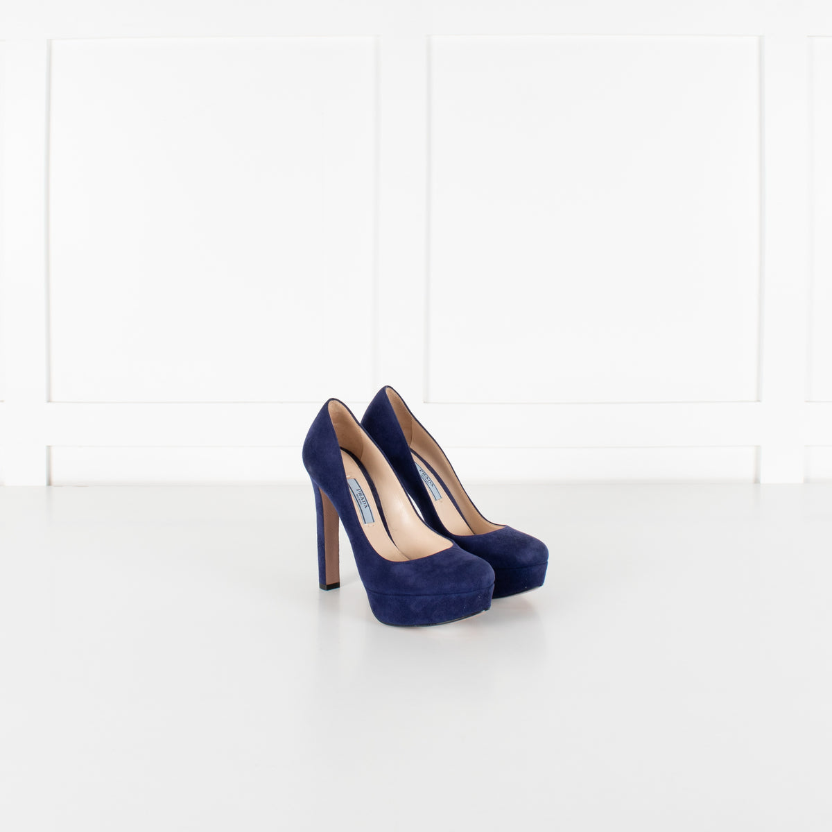 Prada Blue Suede Platform High Heel Shoes - Image 7