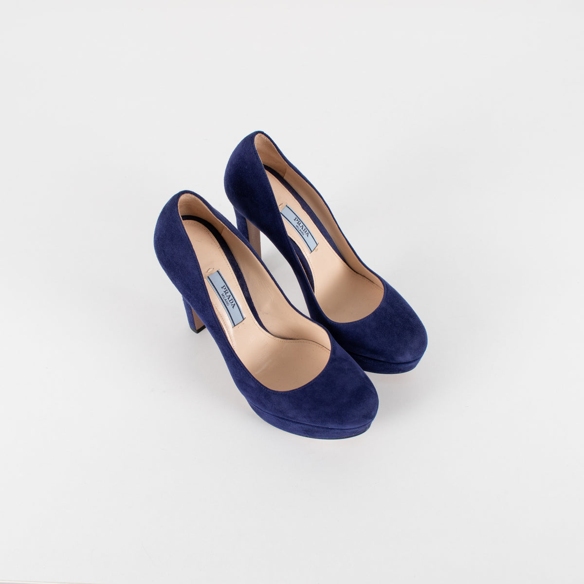 Prada Blue Suede Platform High Heel Shoes - Image 9