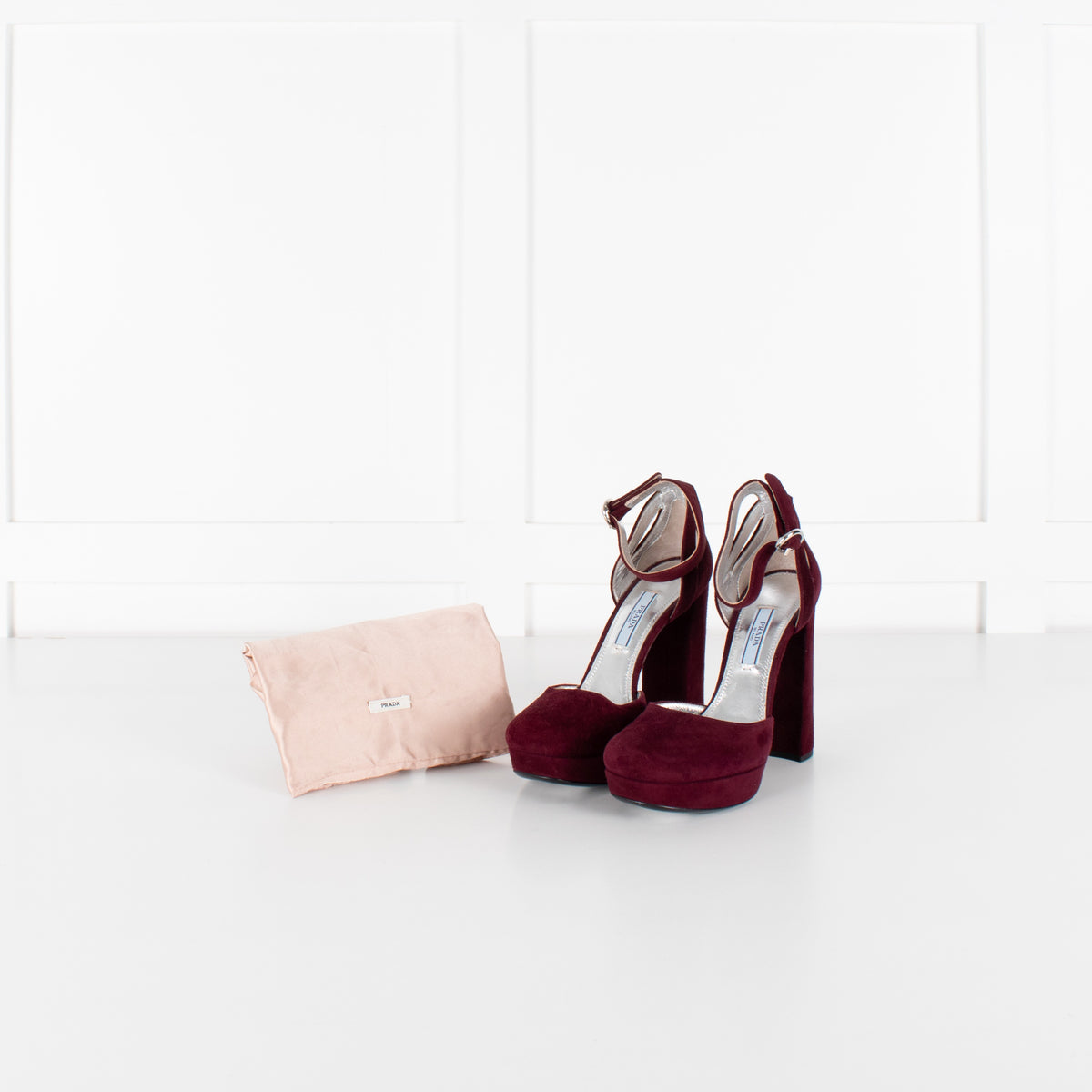 Prada Burgundy Suede Platform Heels - Image 1