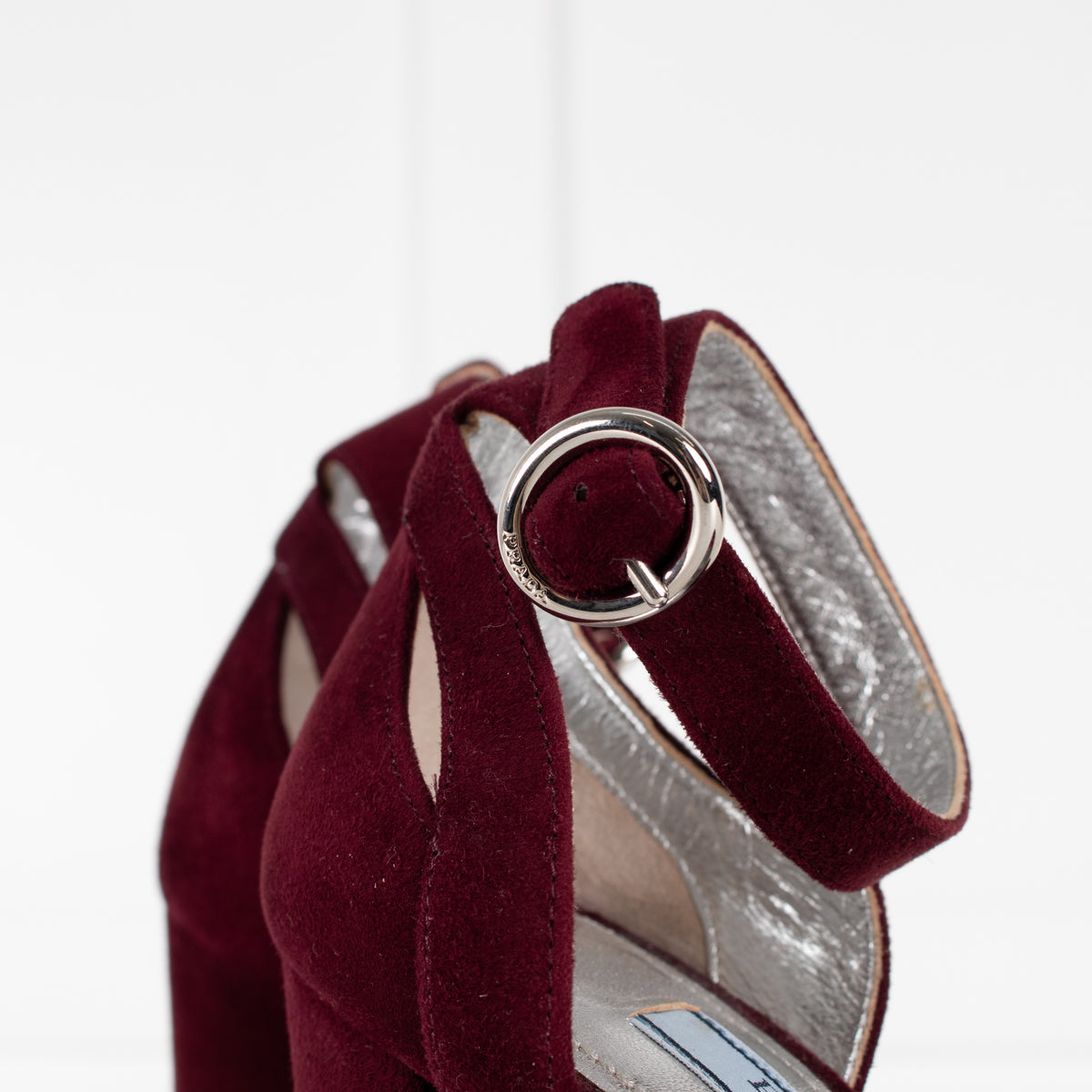 Prada Burgundy Suede Platform Heels - Image 15