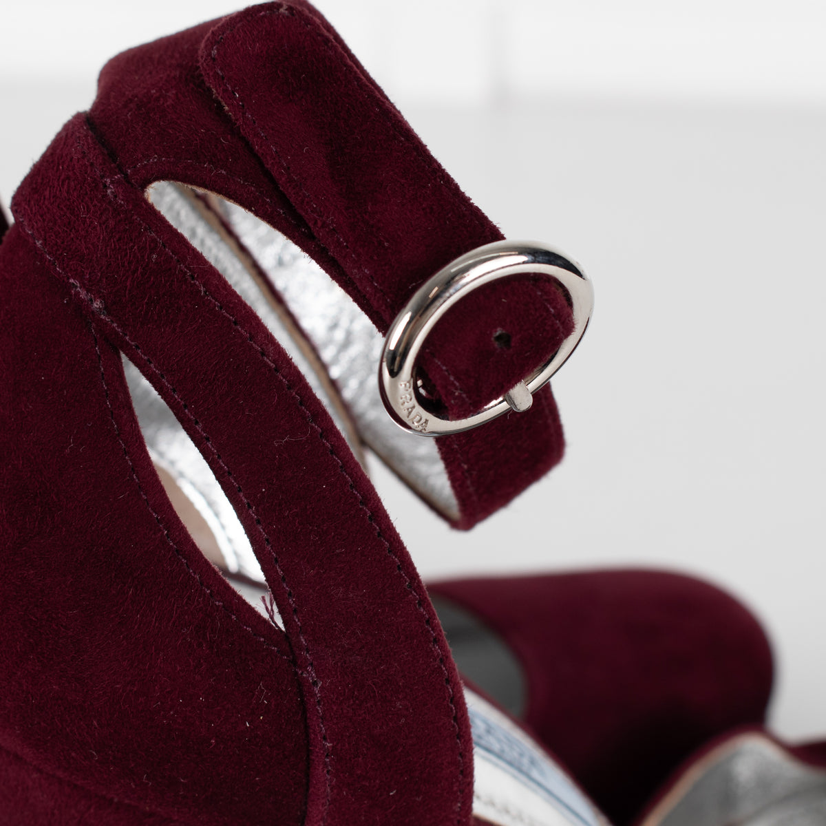 Prada Burgundy Suede Platform Heels - Image 16