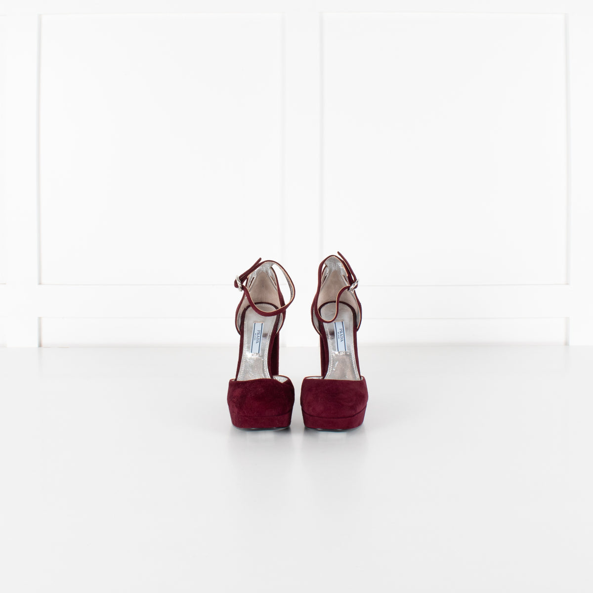 Prada Burgundy Suede Platform Heels - Image 2
