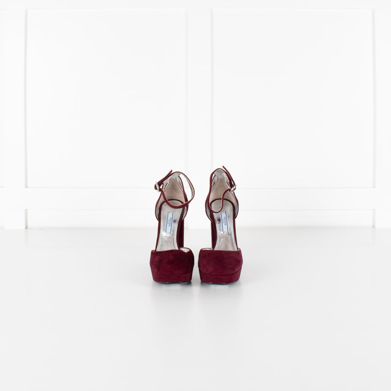 Prada Burgundy Suede Platform Heels - Image 2