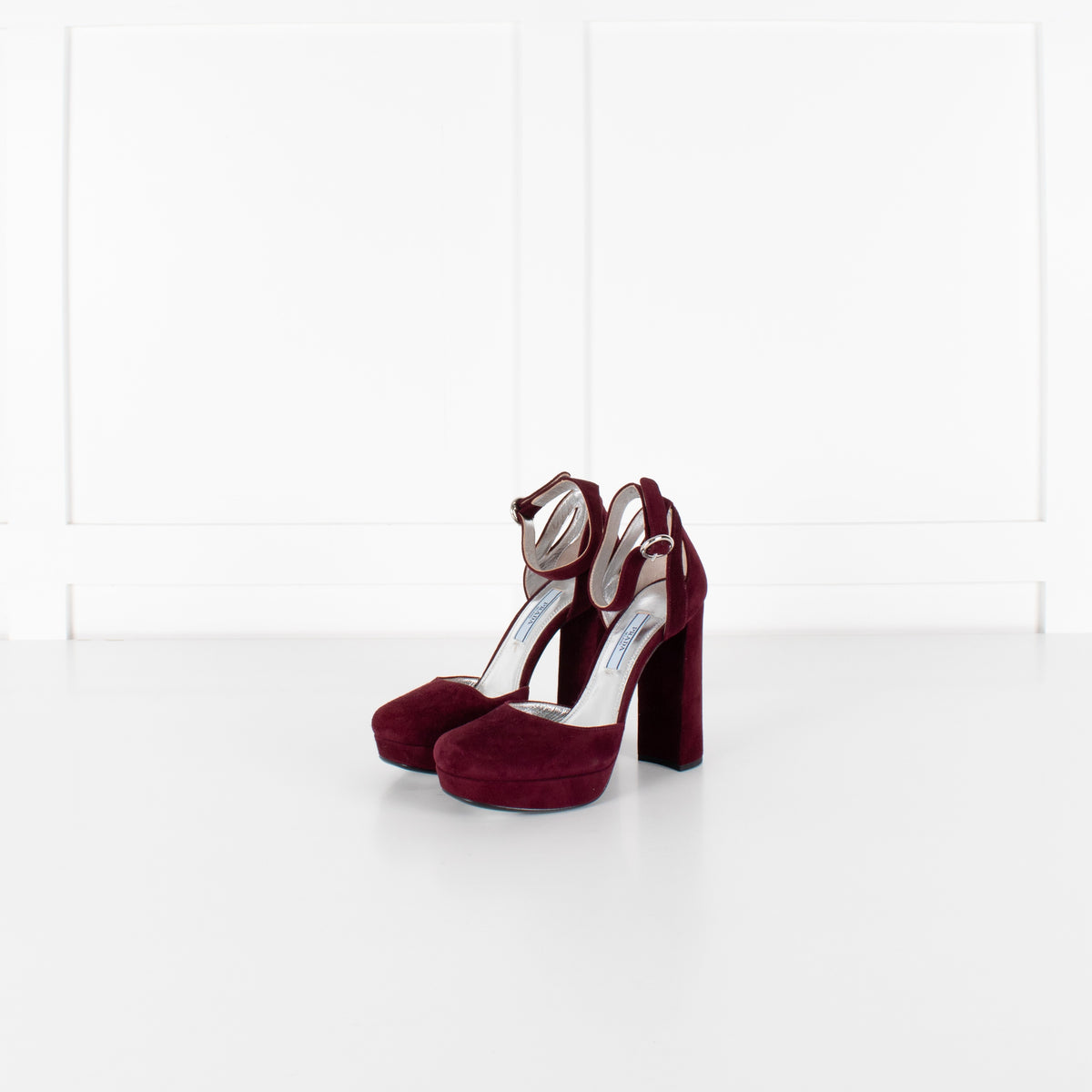 Prada Burgundy Suede Platform Heels - Image 3