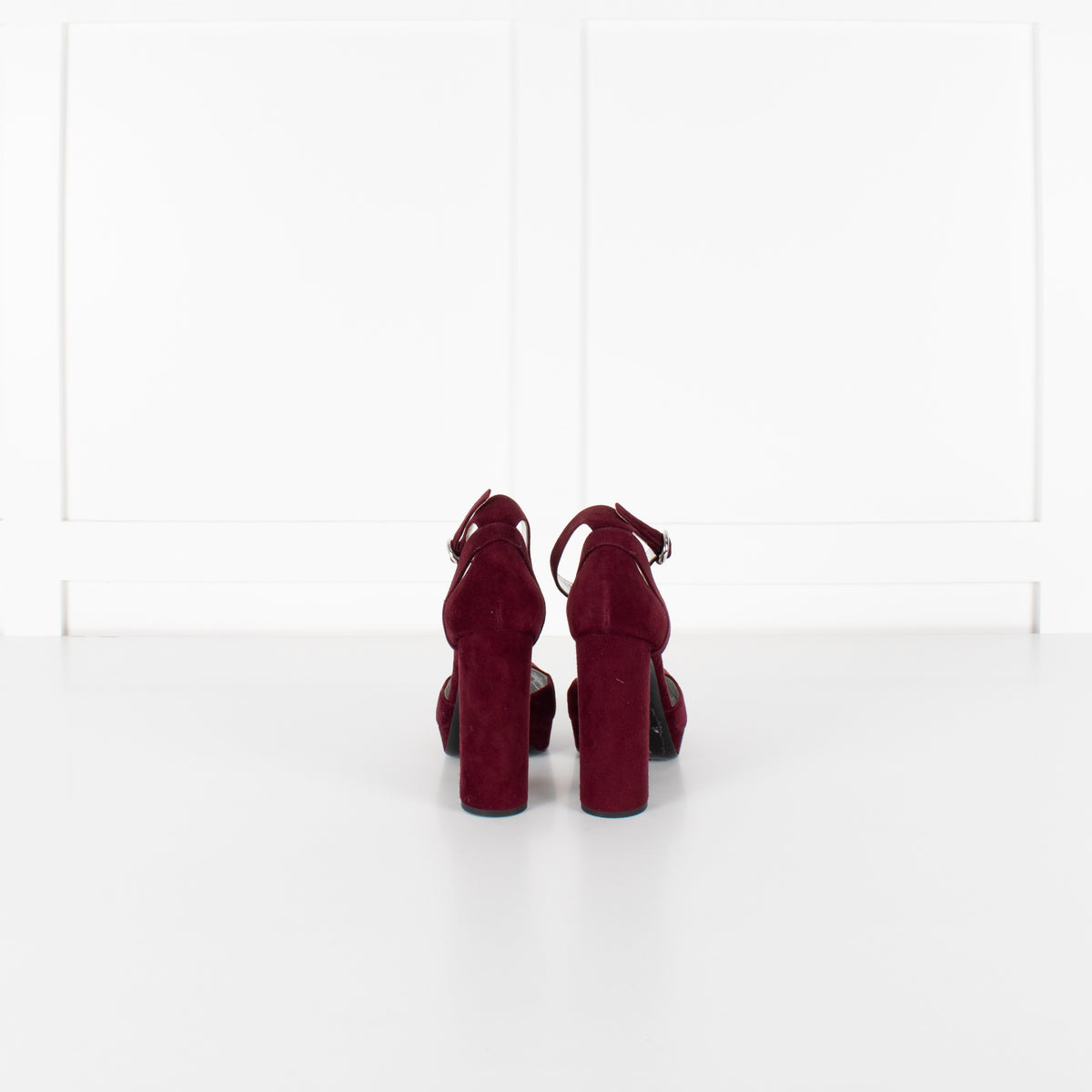 Prada Burgundy Suede Platform Heels - Image 5