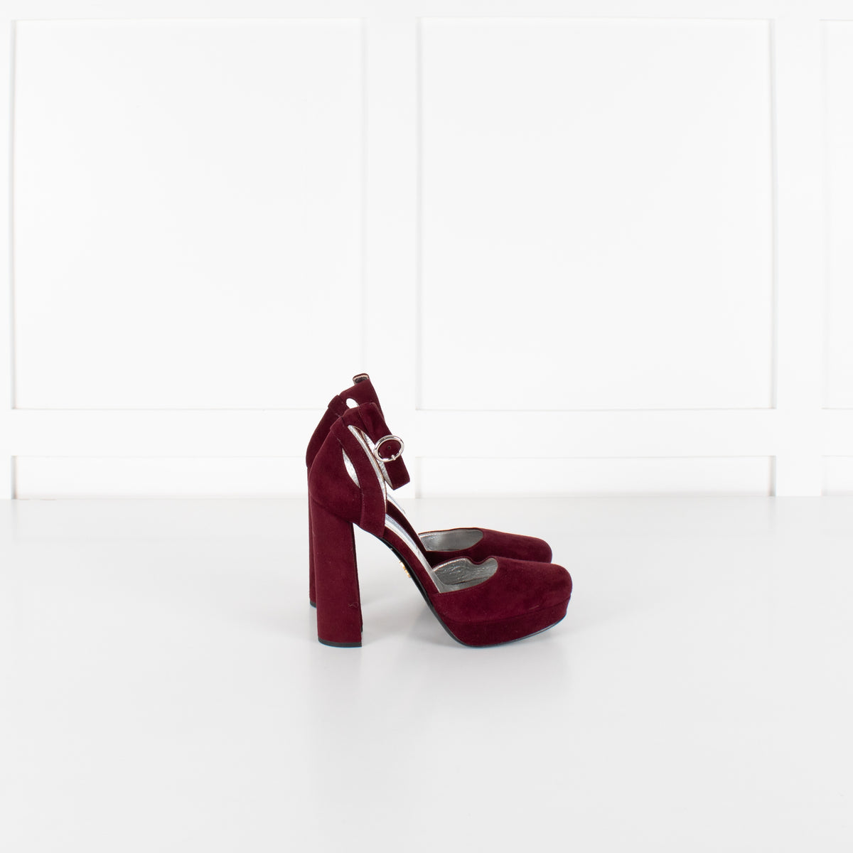 Prada Burgundy Suede Platform Heels - Image 6