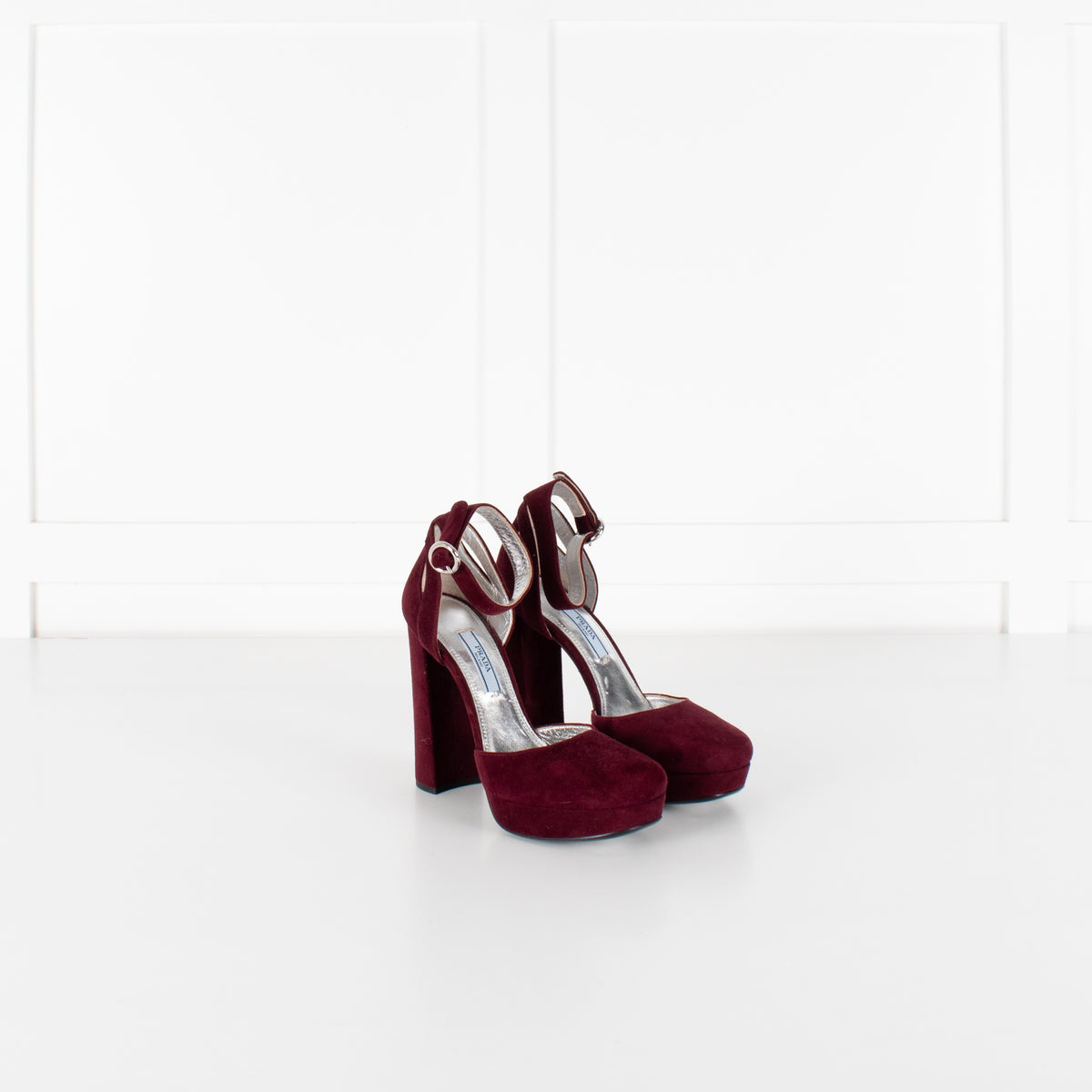 Prada Burgundy Suede Platform Heels - Image 7