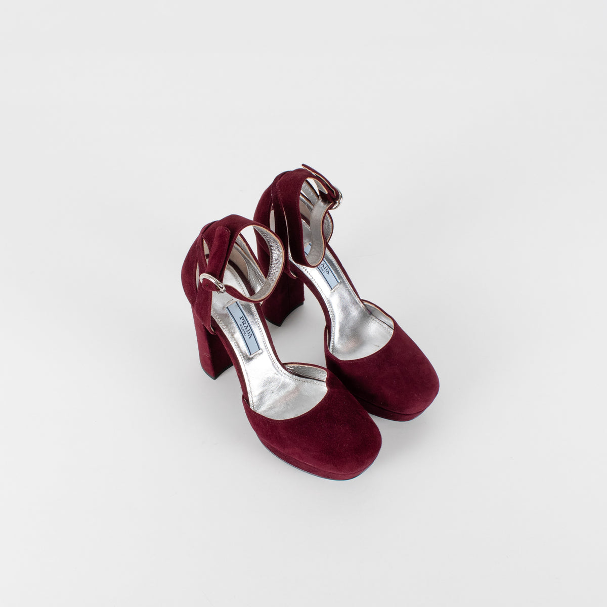 Prada Burgundy Suede Platform Heels - Image 9