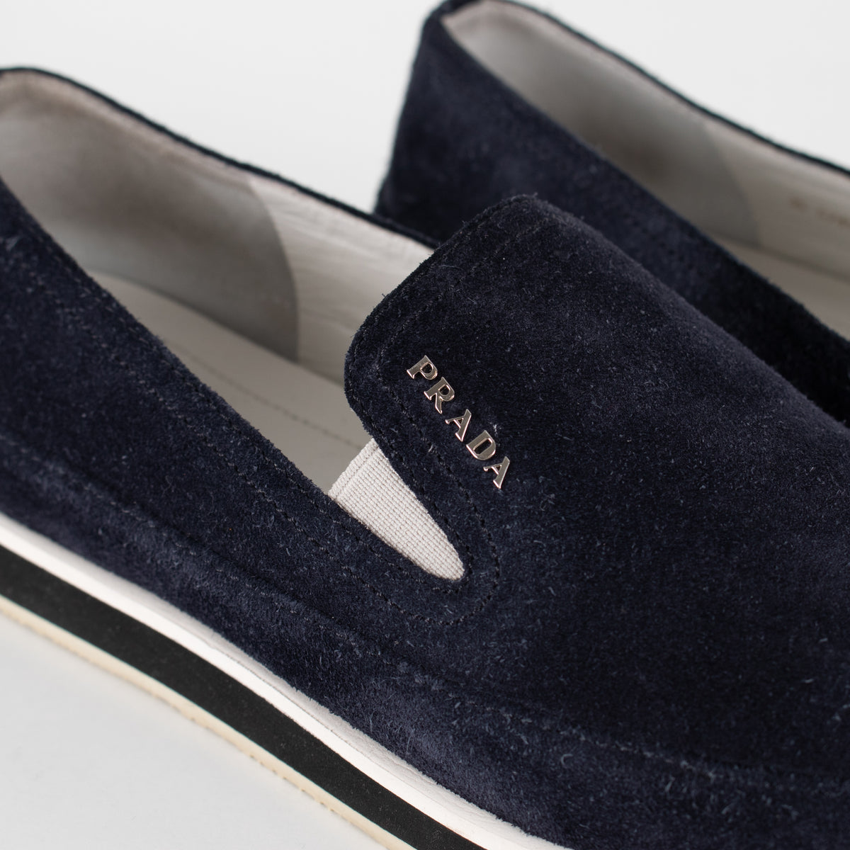 Prada Sport Navy Blue Suede Slip On Loafers - Image 11