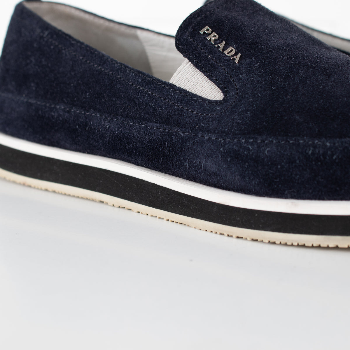 Prada Sport Navy Blue Suede Slip On Loafers - Image 12