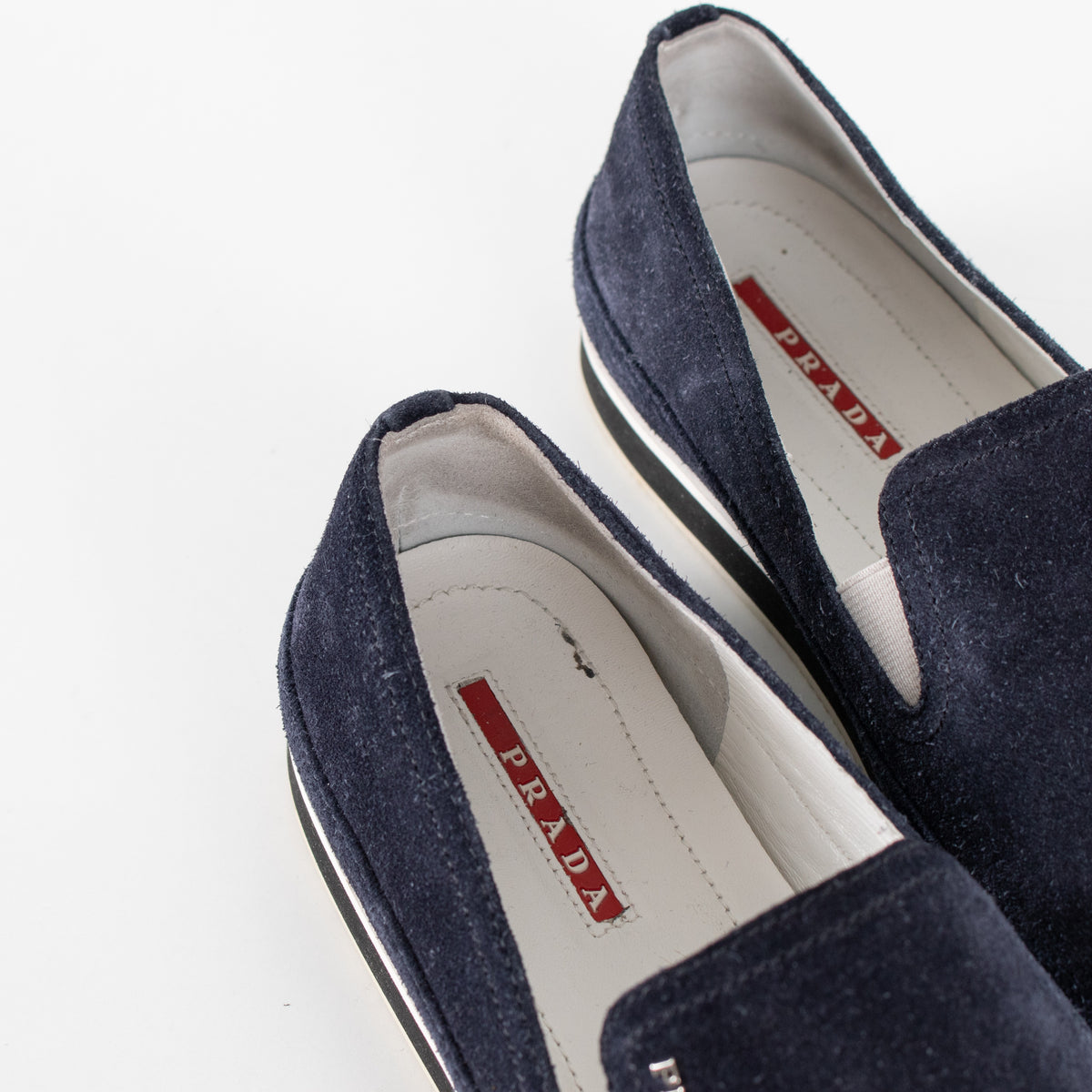 Prada Sport Navy Blue Suede Slip On Loafers - Image 15