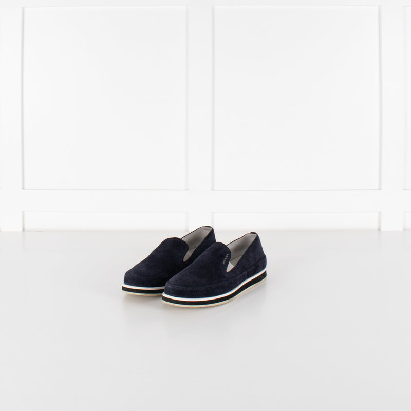 Prada Sport Navy Blue Suede Slip On Loafers - Image 2