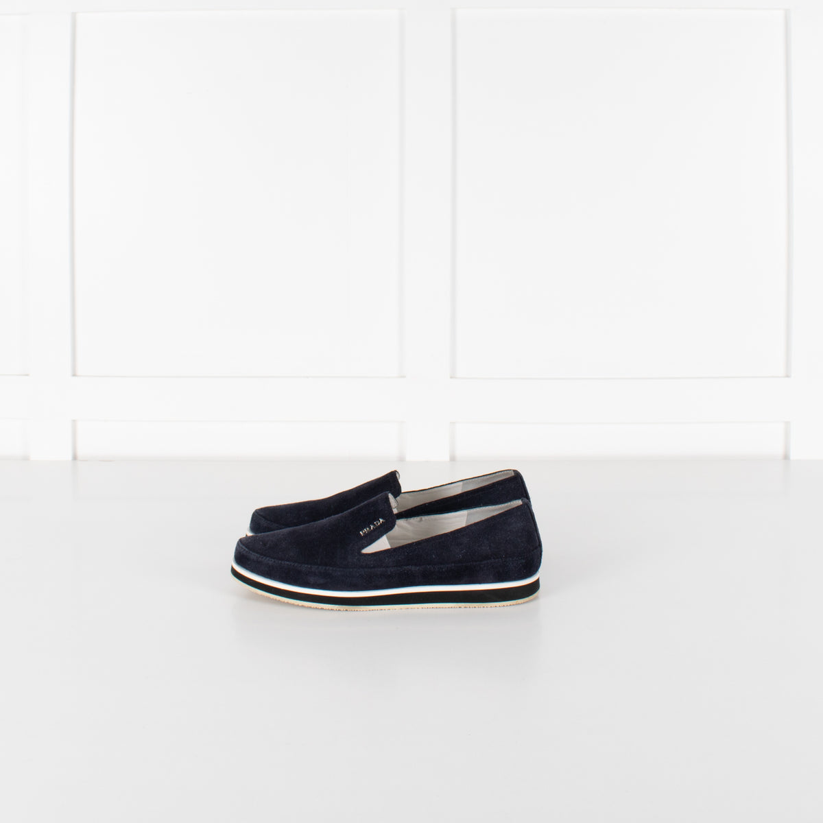 Prada Sport Navy Blue Suede Slip On Loafers - Image 3