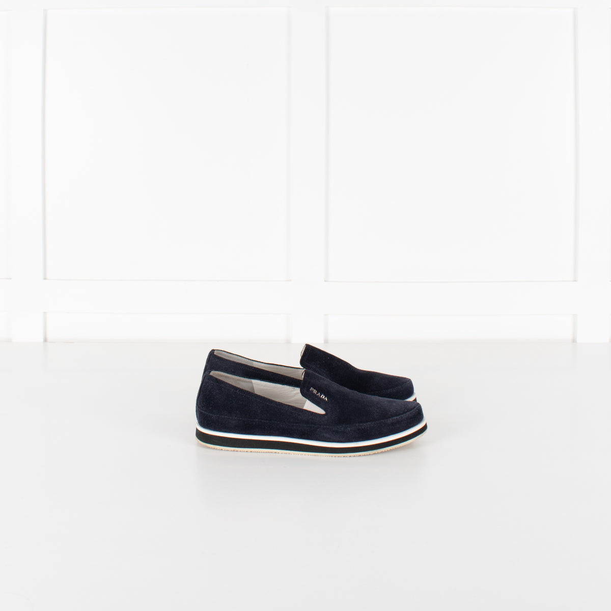 Prada Sport Navy Blue Suede Slip On Loafers - Image 5
