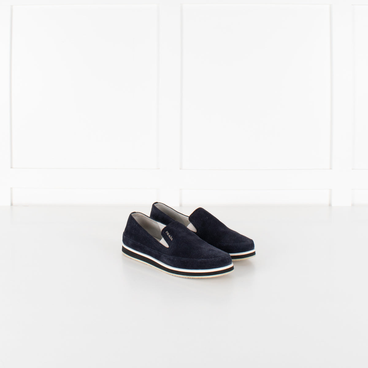 Prada Sport Navy Blue Suede Slip On Loafers - Image 6