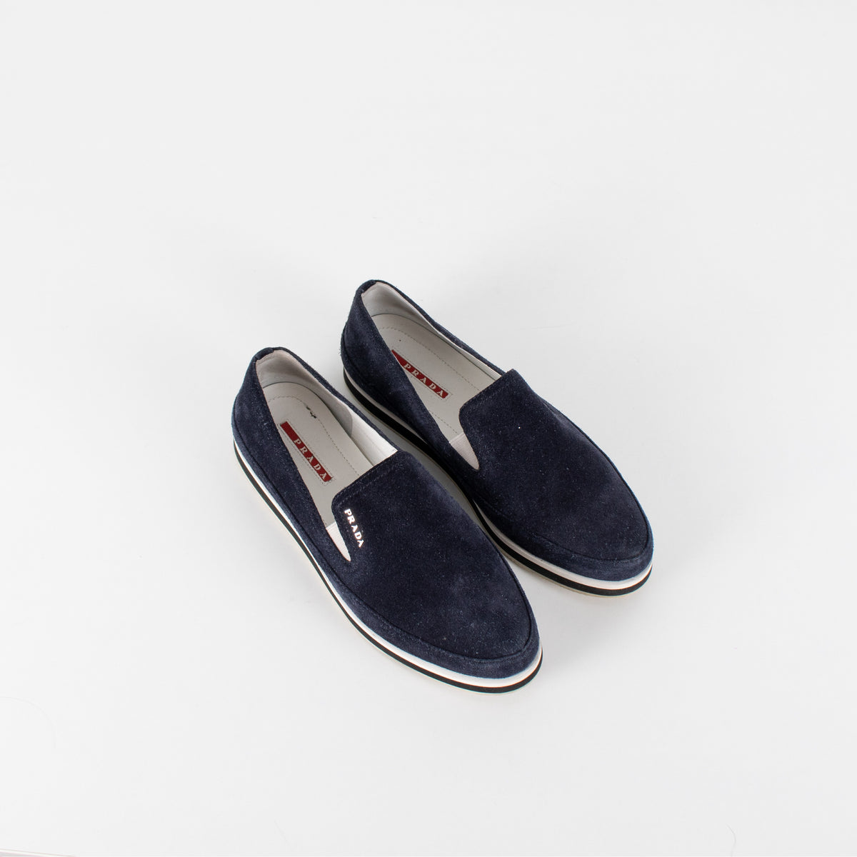 Prada Sport Navy Blue Suede Slip On Loafers - Image 8