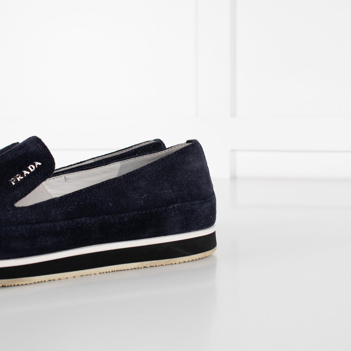 Prada Sport Navy Blue Suede Slip On Loafers - Image 9