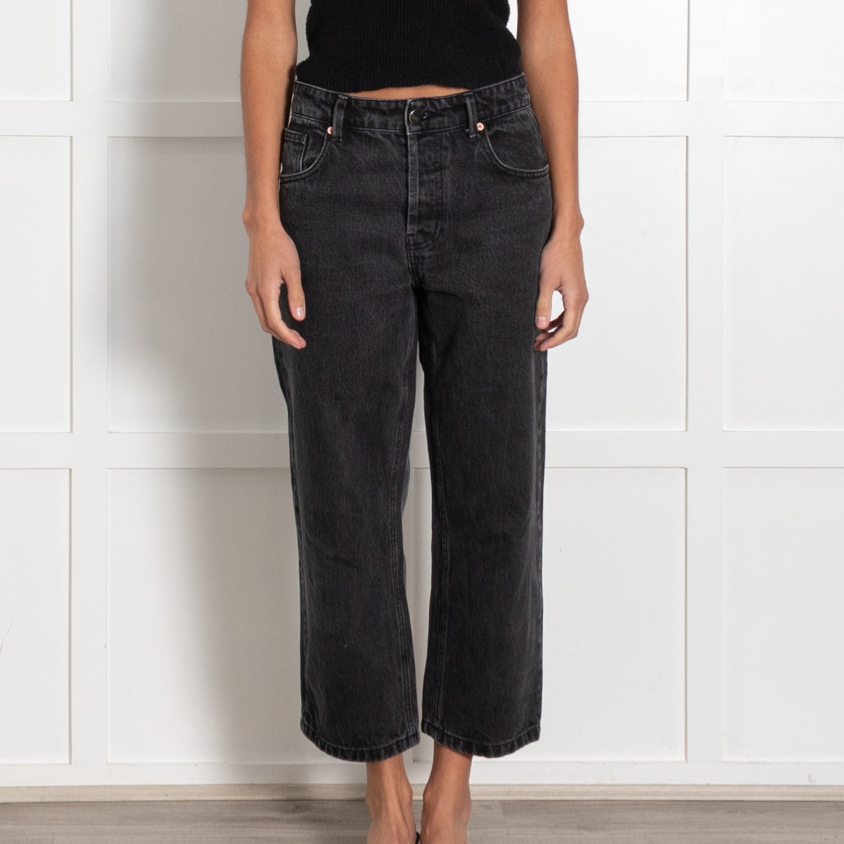 Raey Black Washed Denim Cropped Trousers - Image 2