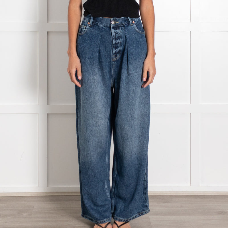Raey Blue Denim Wide Leg Pleated Waist Jeans - Image 2