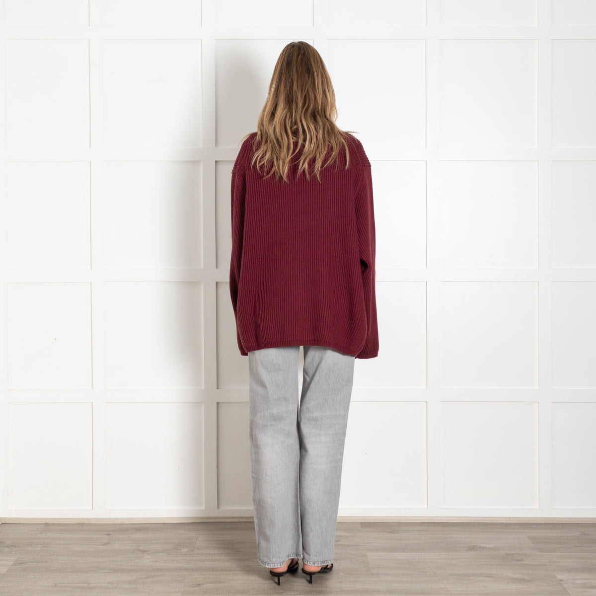 Raey Burgundy Ribbed Zip-Up Cardigan Sweater - Image 5