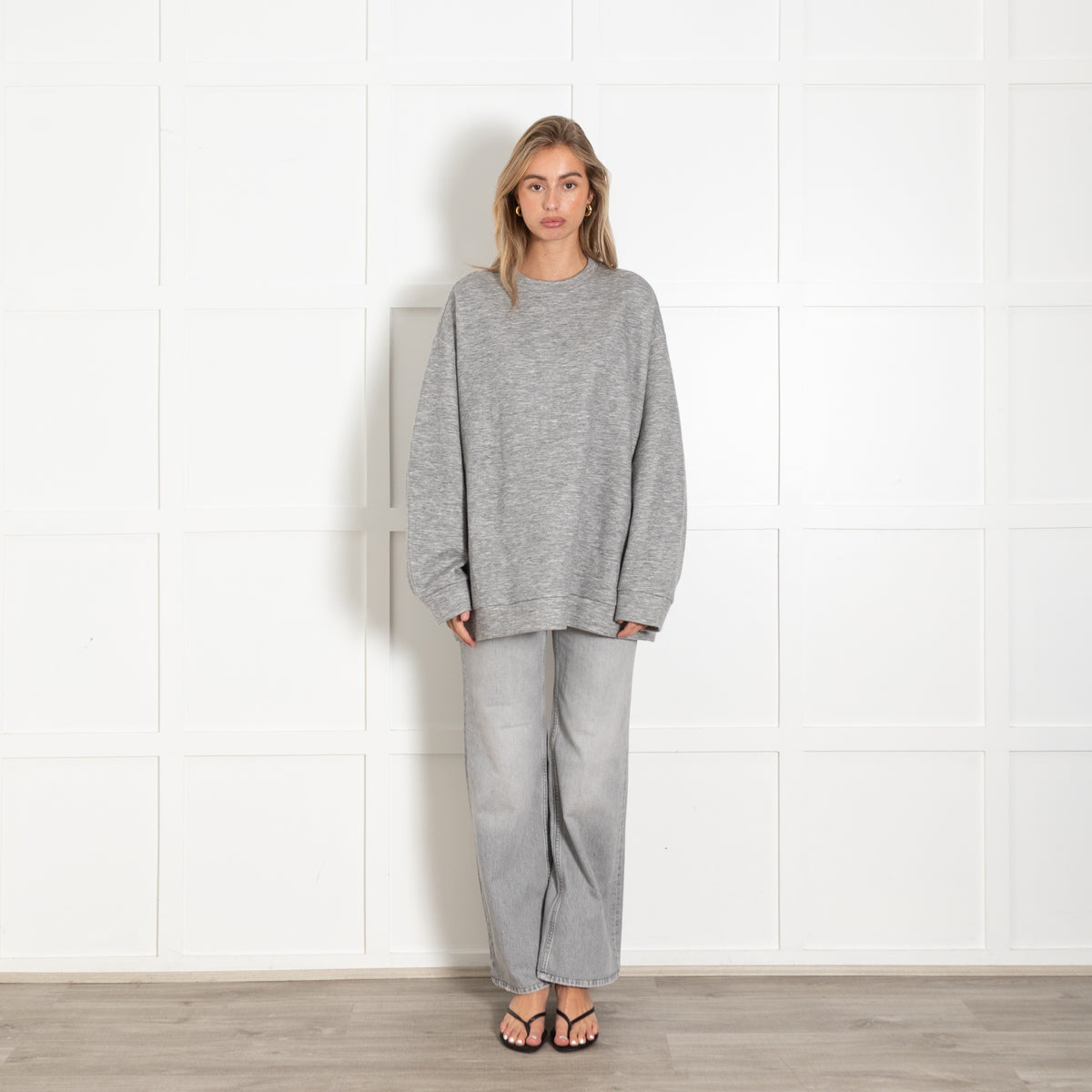 Raey Grey Cashmere Blend Crew Neck Long Sleeve Oversized Sweatshirt - Image 1