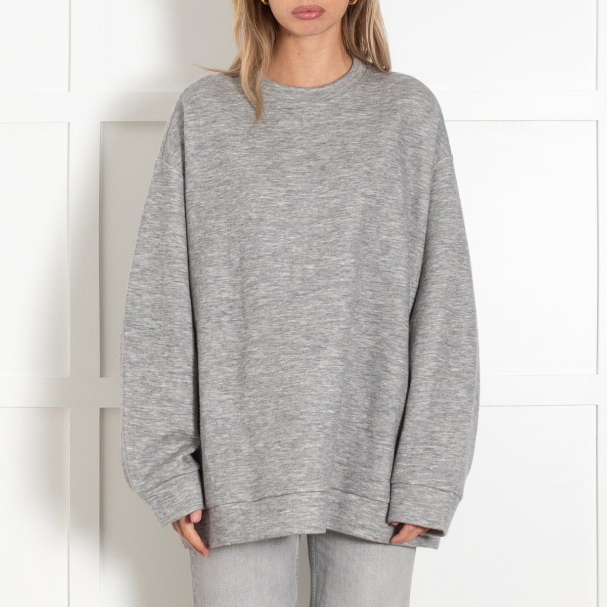 Raey Grey Cashmere Blend Crew Neck Long Sleeve Oversized Sweatshirt - Image 2