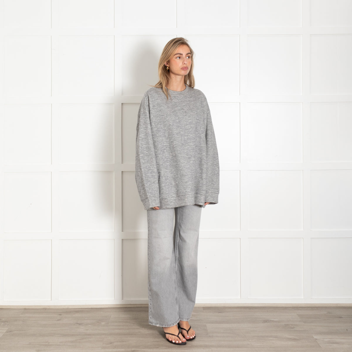 Raey Grey Cashmere Blend Crew Neck Long Sleeve Oversized Sweatshirt - Image 7