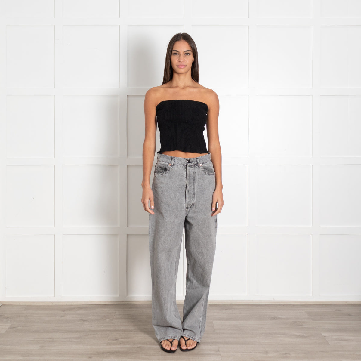 Raey Grey Denim Button Fly Trousers - Image 1
