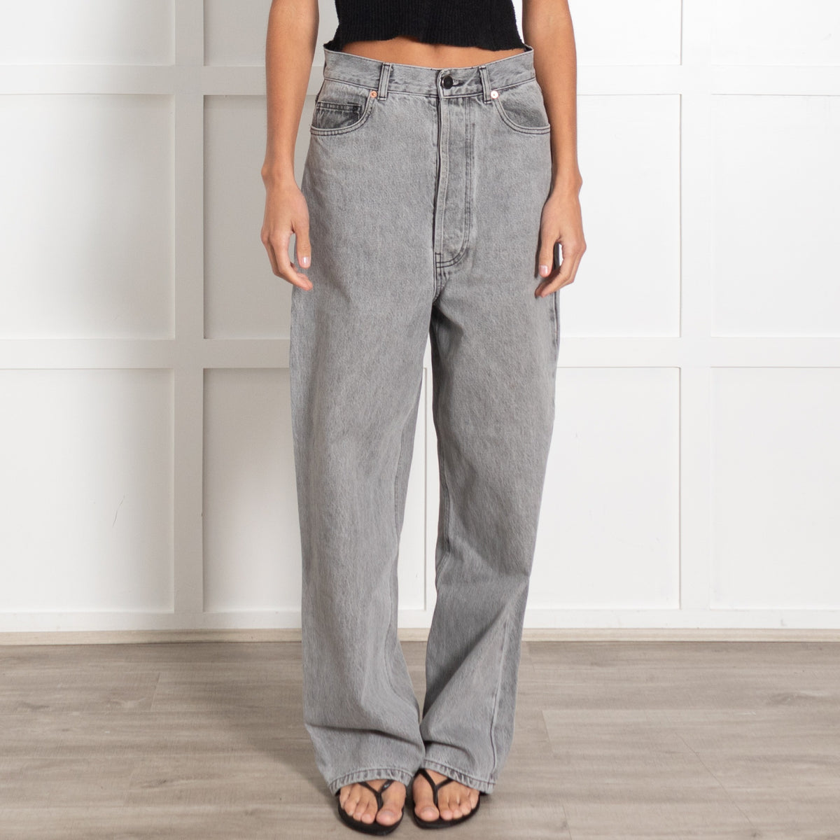 Raey Grey Denim Button Fly Trousers - Image 2