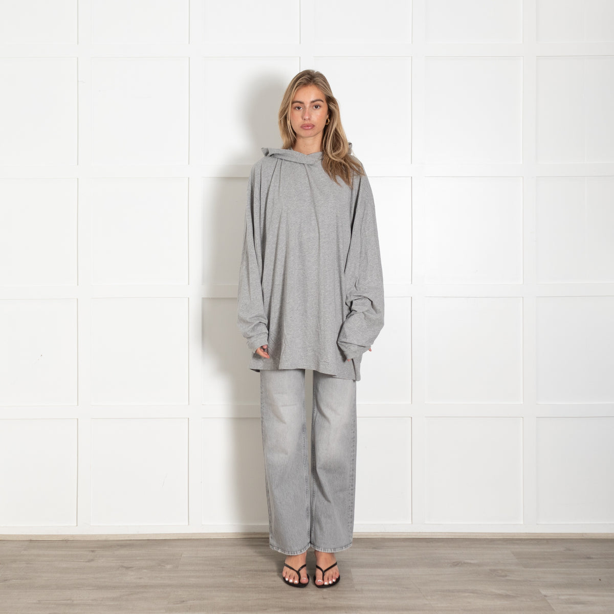 Raey Grey Lightweight Hooded Long Sleeve Oversized Top - Image 1