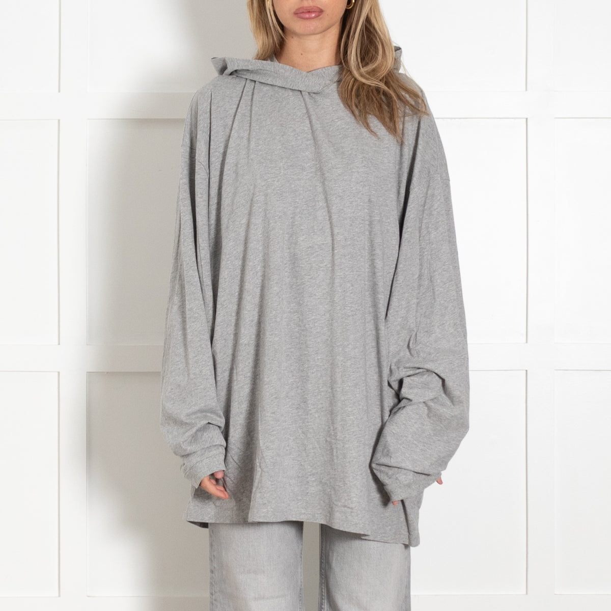 Raey Grey Lightweight Hooded Long Sleeve Oversized Top - Image 2
