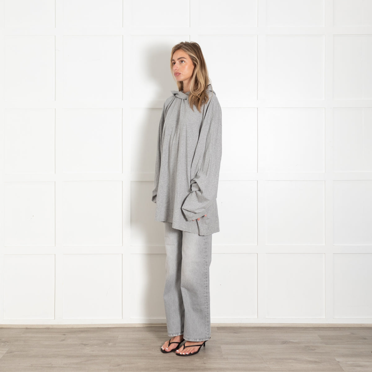 Raey Grey Lightweight Hooded Long Sleeve Oversized Top - Image 3