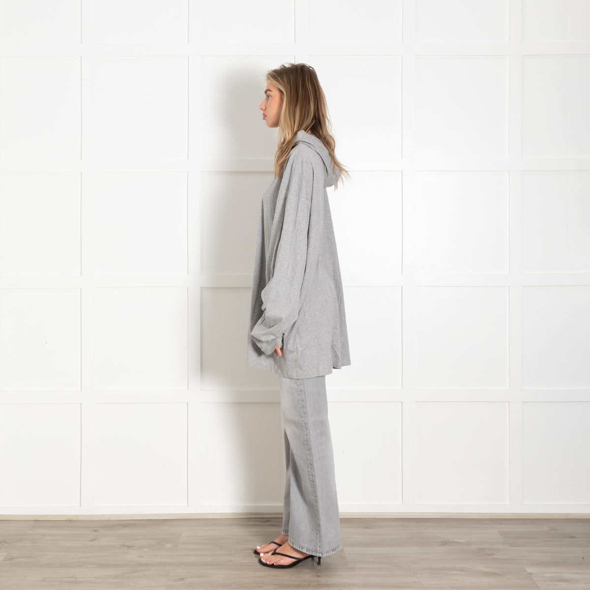 Raey Grey Lightweight Hooded Long Sleeve Oversized Top - Image 4