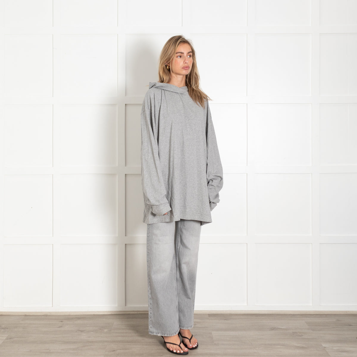 Raey Grey Lightweight Hooded Long Sleeve Oversized Top - Image 7