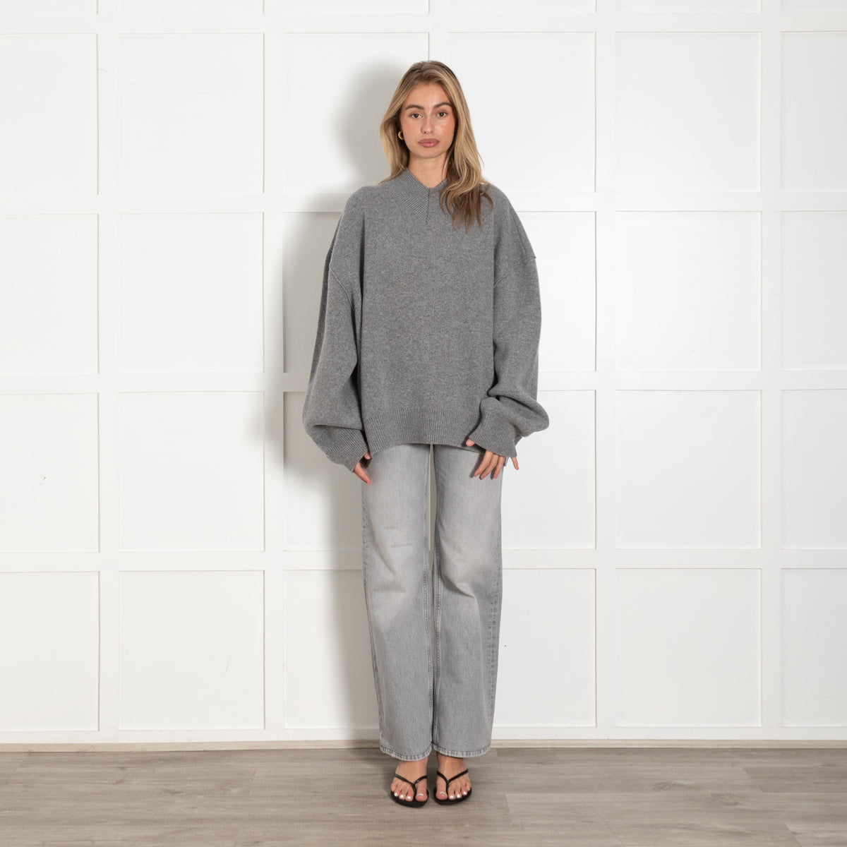 Raey Grey Oversized V-Neck Wool Jumper - Image 1