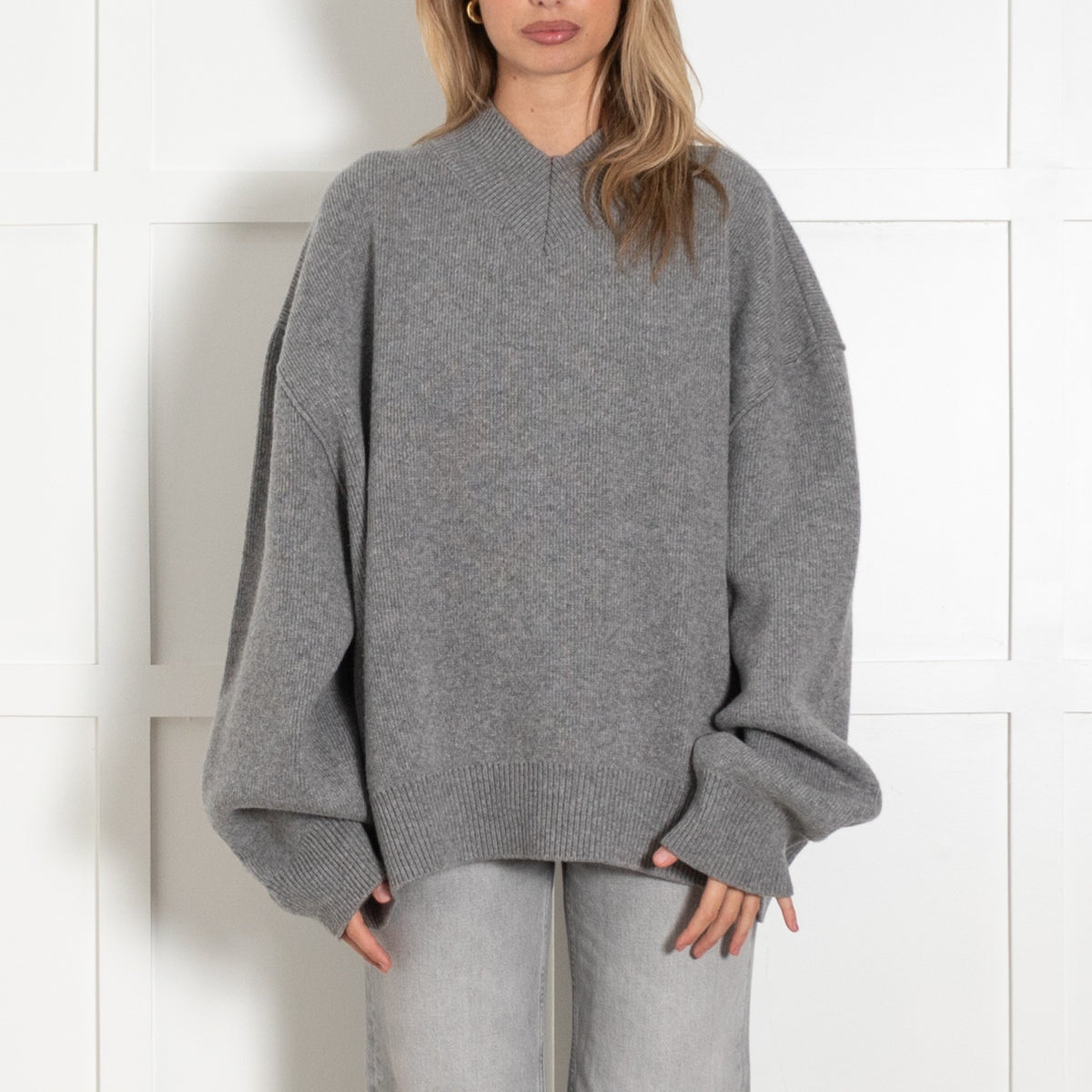 Raey Grey Oversized V-Neck Wool Jumper - Image 2